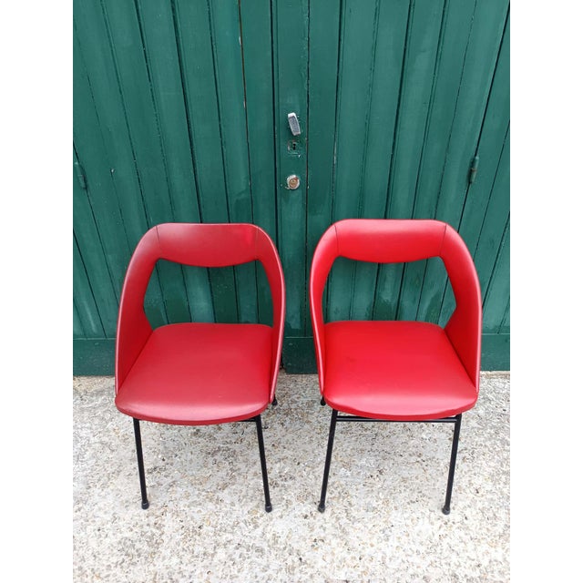 1970s Vintage Red Vinyl Armchairs, 1970, Set of 2 For Sale - Image 5 of 18