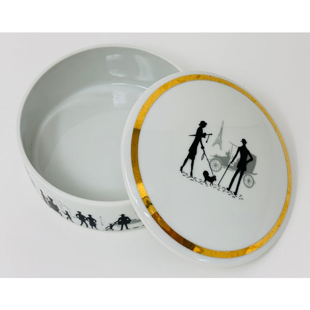 Vintage Limoges Porcelain Lidded Box Black White Parisian Silhouette 1980s For Sale - Image 18 of 18