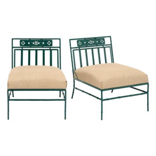 Pair of Lounge Chairs, Garden Furniture, Vintage French, Green For Sale