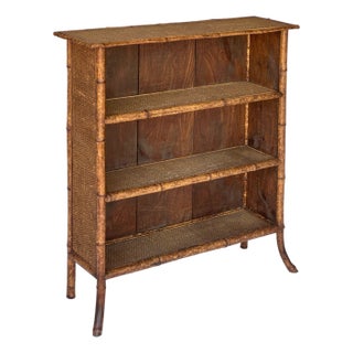 English Bamboo Open Bookcase With Seagrass Accents For Sale