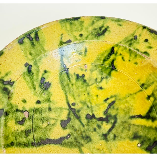 Yellow 19th Century Slipware Bowl With Freeform Ochre and Green Glaze For Sale - Image 8 of 12