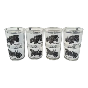 Mid 20th Century Classic Cars Frosted Highball Glasses- Set of 4