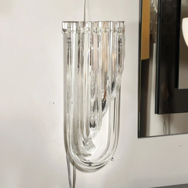 Modernist Pair of Hand Blown Translucent Murano Glass Ribbon Sconces For Sale - Image 9 of 12