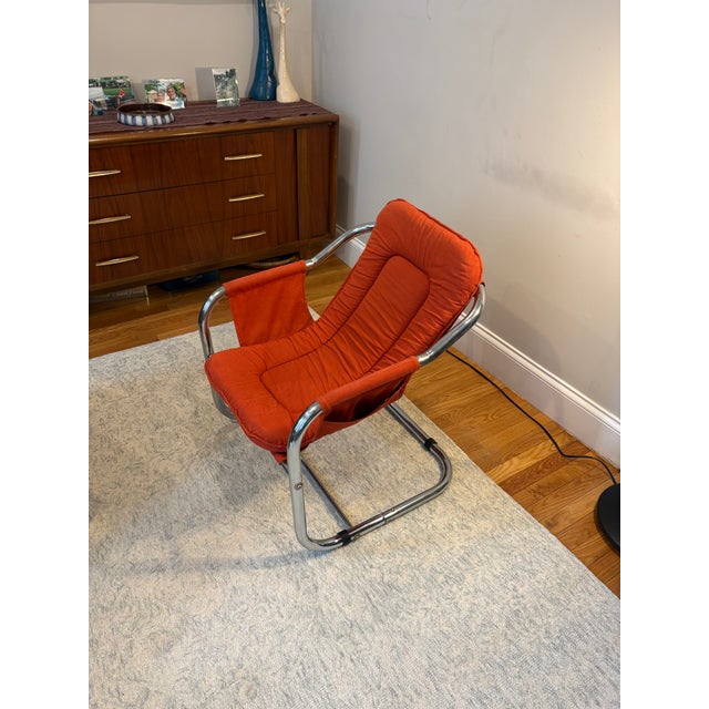 Metal Pair (2) of 1970s Mid-Century Modern Attributed Vecta Zermatt Chrome and Canvas Sling Chairs For Sale - Image 7 of 12