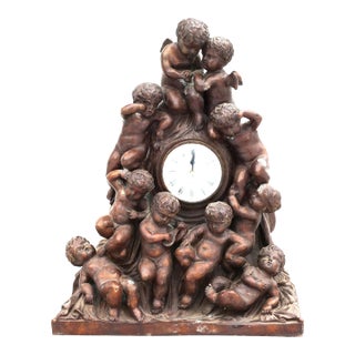 Fabulous Heavy Cast Bronze Large Clock Case With Multiple Cherubs All Over, Good Patina For Sale