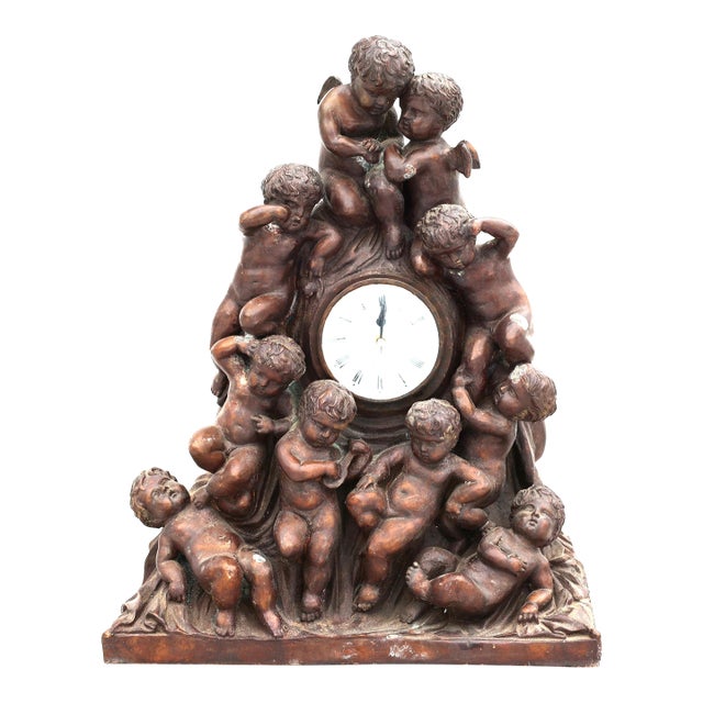 Fabulous Heavy Cast Bronze Large Clock Case With Multiple Cherubs All Over, Good Patina For Sale