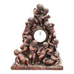 Fabulous Heavy Cast Bronze Large Clock Case With Multiple Cherubs All Over, Good Patina