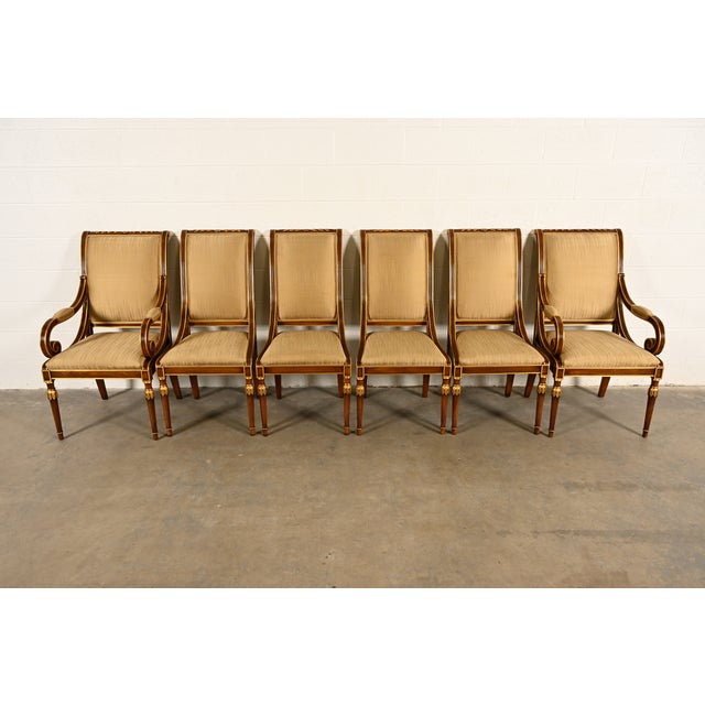 French Karges French Regency Louis XVI Carved Walnut and Gold Gilt Dining Chairs | Set of Six For Sale - Image 3 of 16