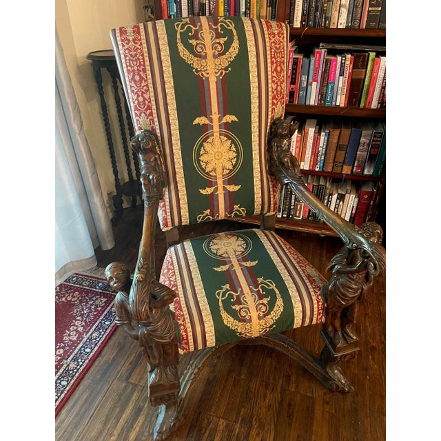 Italian Carved 19th Century Baroque Venetian Upholstered Throne Chair For Sale - Image 11 of 11