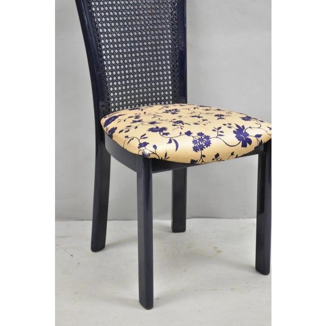 Vintage Italian Hollywood Regency Navy Blue Lacquer Cane Dining Chair - Set of 4 For Sale - Image 13 of 16