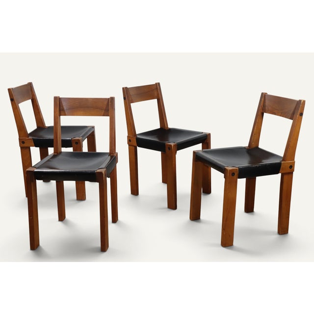 Vintage S24 Chairs in Elm and Black Leather by Pierre Chapo, 1970, Set of 4 For Sale - Image 15 of 18