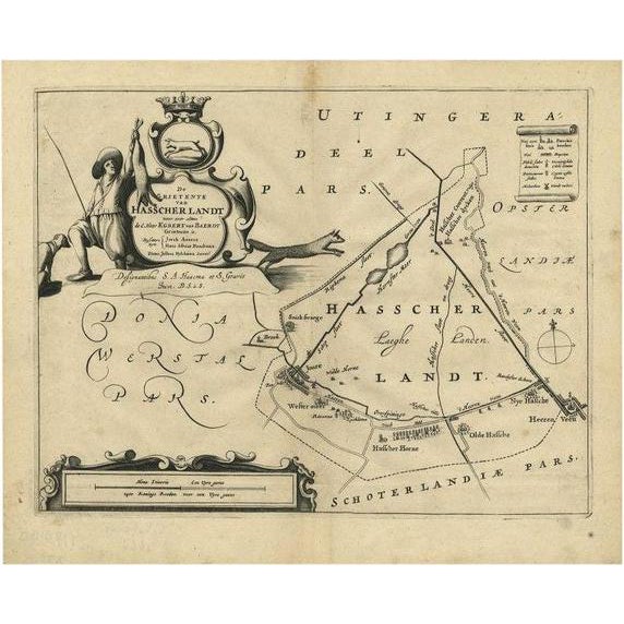 Antique Map of the Region of Haskerland by Schotanus, 1664 For Sale