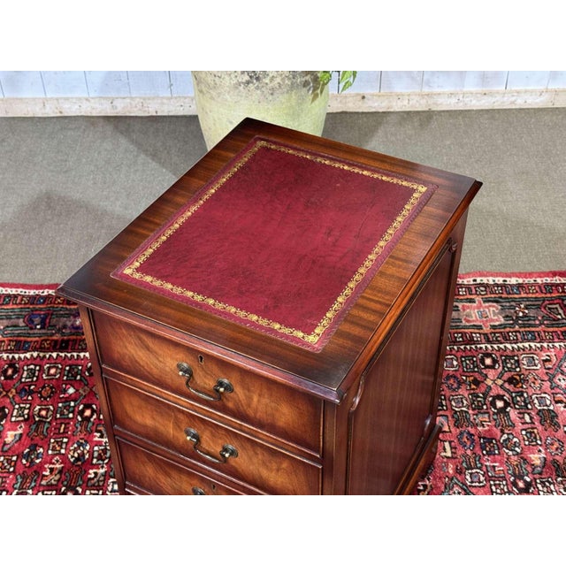 English Mahogany Office Filing Cabinet with Leather Top, 1980s For Sale - Image 4 of 12