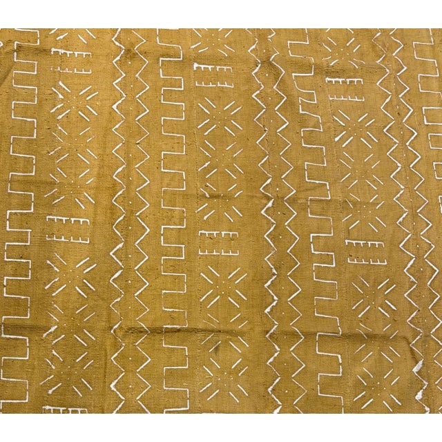 African Vintage African Large Mustard & White Mud Cloth Textile Mali 64" by 43" For Sale - Image 3 of 8