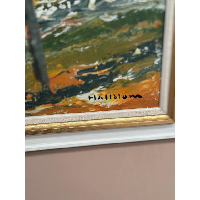 Stig Hallblom, Landscape with Houses and Trees, 1950s, Oil Painting on Panel, Framed For Sale - Image 6 of 18