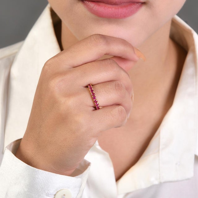 Not Yet Made - Made To Order 14k Gold Round Ruby Eternity Band Stacking Ring Size 6 For Sale - Image 5 of 12