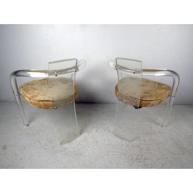 Mid 20th Century Mid 20th Century Lucite Chairs with Upholstered Cushions - 2 Pieces For Sale - Image 5 of 6