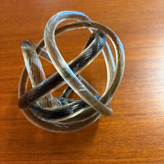 Abstract Vintage Ribbed Hand Blown Smoky Art Glass Knot Sculpture For Sale - Image 3 of 17