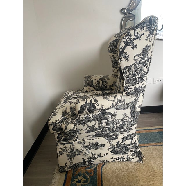 1990s Vintage Toile Custom Wingback Armchair For Sale - Image 5 of 13