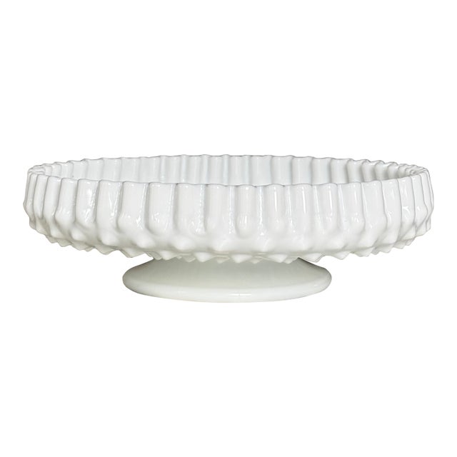 Mid-Century Fenton Glass Hobnail Ruffled Edge Low Compote Cache Pot For Sale