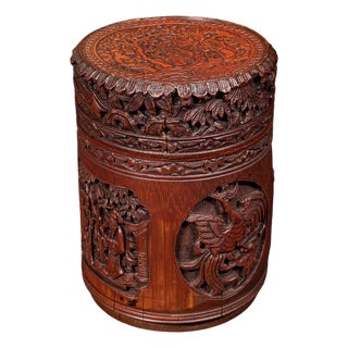 Antique Handmade Spice Pot, Oriental, Carved Bamboo, Treen, Kitchen, Art Deco For Sale