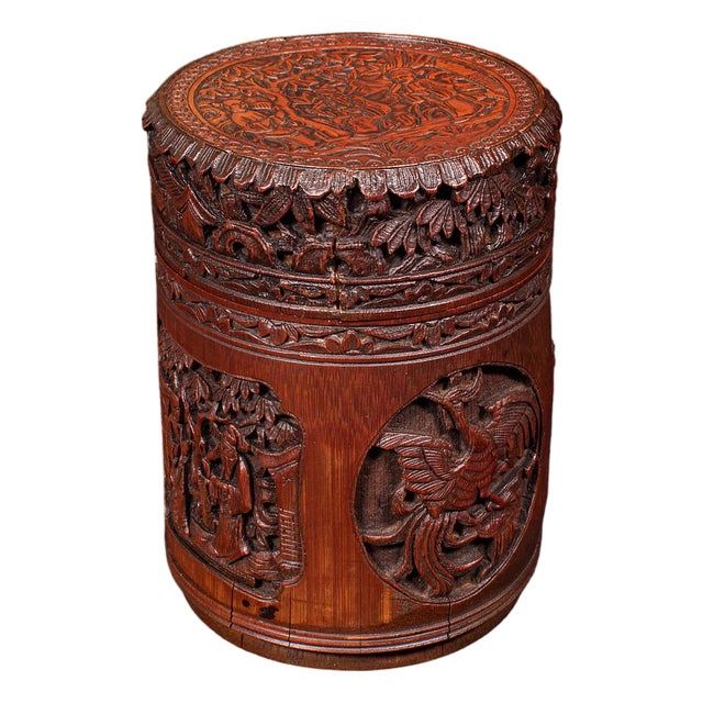 Antique Handmade Spice Pot, Oriental, Carved Bamboo, Treen, Kitchen, Art Deco For Sale