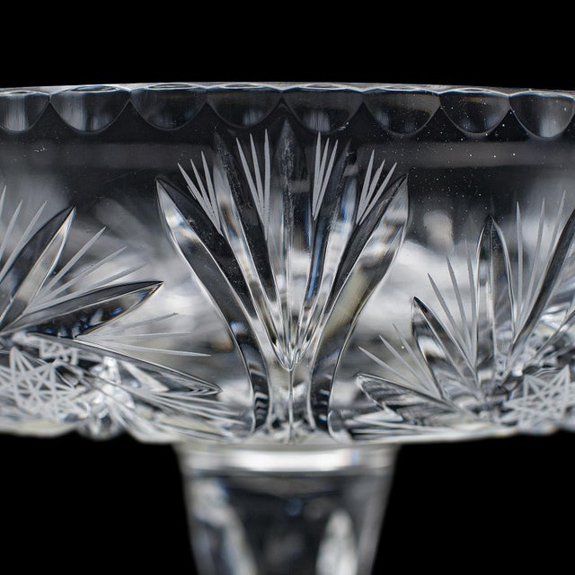 Transparent Vintage Pedestal Fruit Bowl, English, Cut Glass, Presentation Display Dish, 1960 For Sale - Image 8 of 12