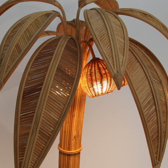 Wood Palm Tree Floor Lamp in Rattan For Sale - Image 7 of 18