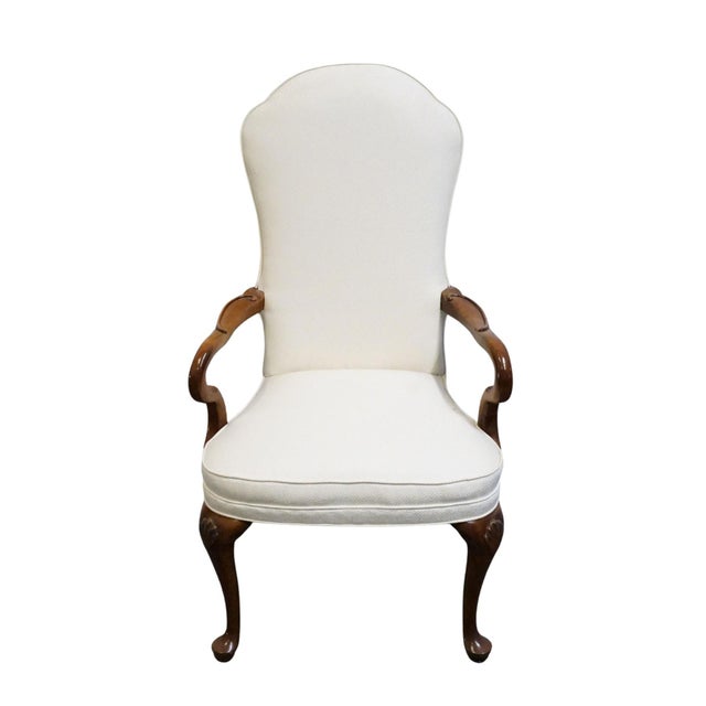 Traditional High End Vintage Solid Cherry Traditional Georgian White Upholstered High Back Dining Arm Chair For Sale - Image 3 of 9
