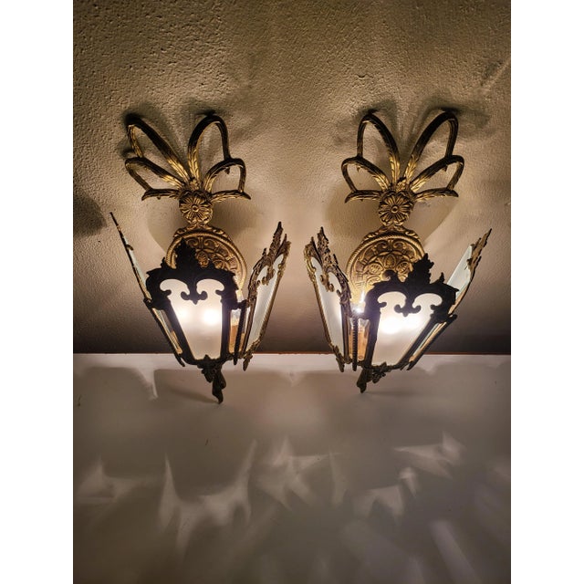 1930s Spanish Brass Lantern Wall Sconces - a Pair For Sale In Austin - Image 6 of 7