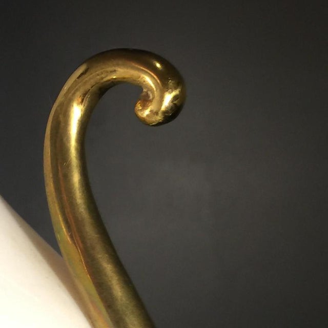 Venini Primavera in Murano, White Opaline Glass with Gilt Handles, Chiseled Bronze Base, 20th Century For Sale - Image 10 of 14
