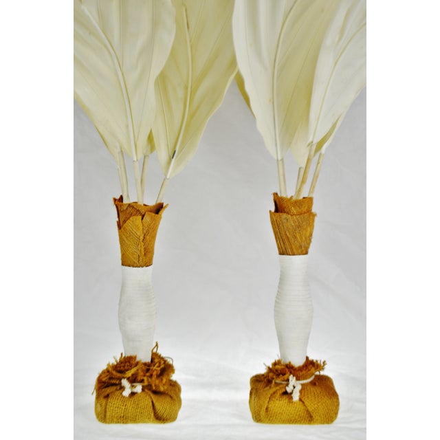 Vintage Burlap & Fabric Palm Tree Table Top Decor a Pair Make Fair