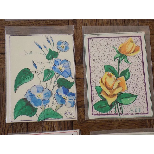Mid 20th Century Original Vintage Mid 20th C. Watercolors-Floral Still Life-E. Pell-Set of 12 For Sale - Image 5 of 11