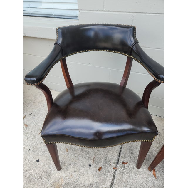 Brown 1960s Vintage Hickory Chair Company Leather Chair Set of 2 For Sale - Image 8 of 17