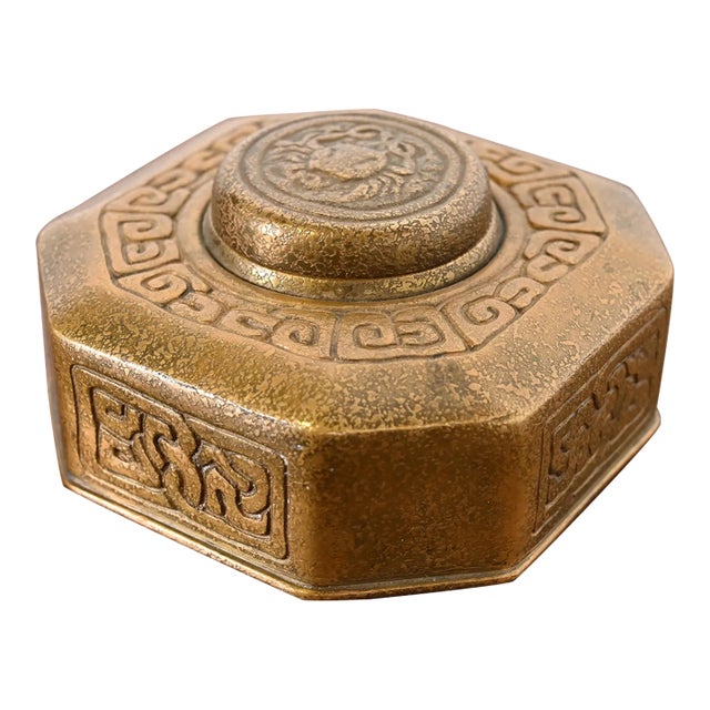 Tiffany Studios New York Zodiac Bronze Doré Inkwell For Sale