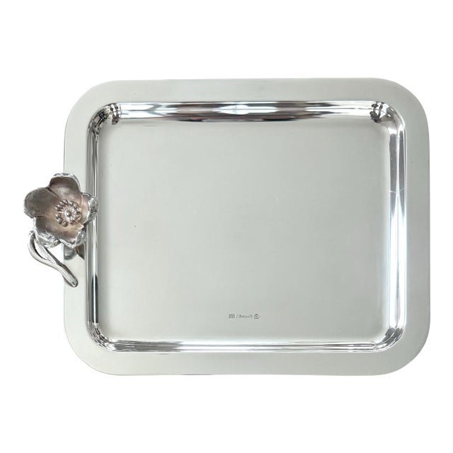 Silver Plated Rectangular Tray by Christofle France From the ‘Anemone-Belle Epoque’ Collection For Sale