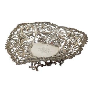 Antique English Sterling Silver Heart Shaped Basket Catchall by William Comyns For Sale
