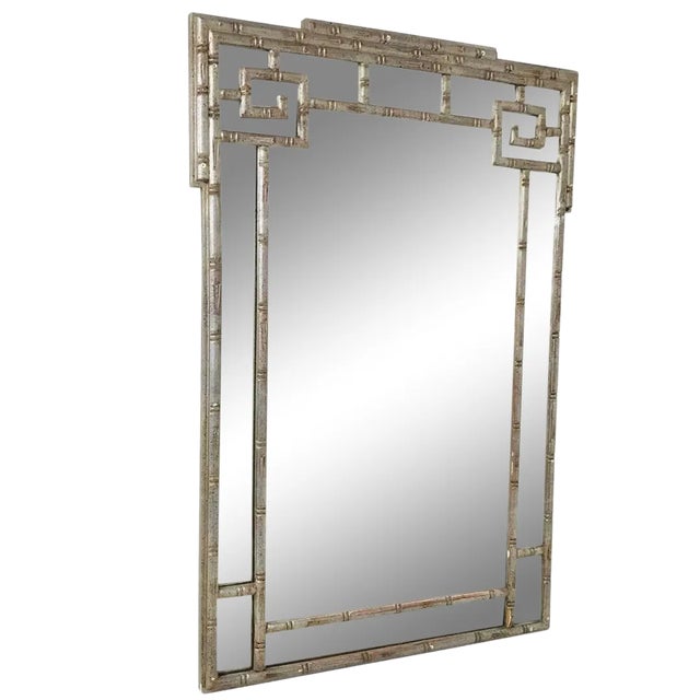 Faux Silver Leaf Greek Key Mirror For Sale