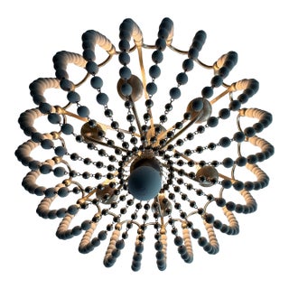 Gabby Peggy Six-Light Champagne Silver and White Wood-Bead Chandelier For Sale