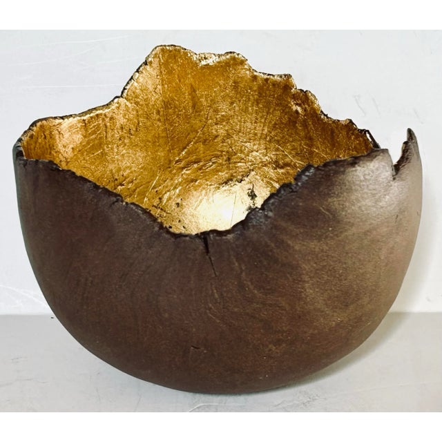 Japanese Japanese Wabi Sabi Ceramic Gold Lined Bowl, Signed For Sale - Image 3 of 6