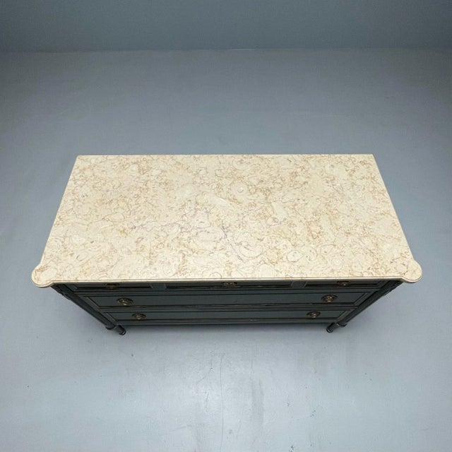 Hollywood Regency Maison Jansen Stamped Ebony Chest / Commode, Marble Top For Sale - Image 10 of 12