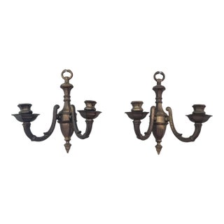 Vintage Pair of Brass Double Arm Wall Candle Scones - a Pair For Sale