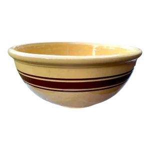 Largest Antique Weller Pottery #16 Yellow Ware Striped Farmhouse Bowl