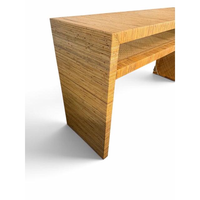 Contemporary Universal Furniture Coastal Living "Long Key" Wrapped Split Rattan Console Table For Sale - Image 3 of 7