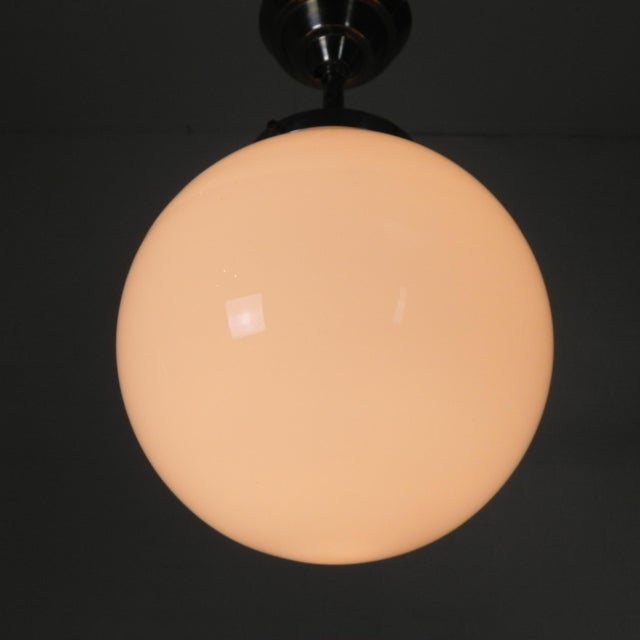 1930s Art Deco Pendant Lamp with Opaline Glass Globe, 1930s For Sale - Image 5 of 12