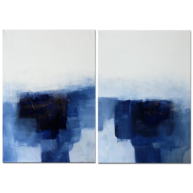 2020s Geometric Modern Abstract Signed Limited Edition Prints Pair Diptych Navy For Sale - Image 5 of 5