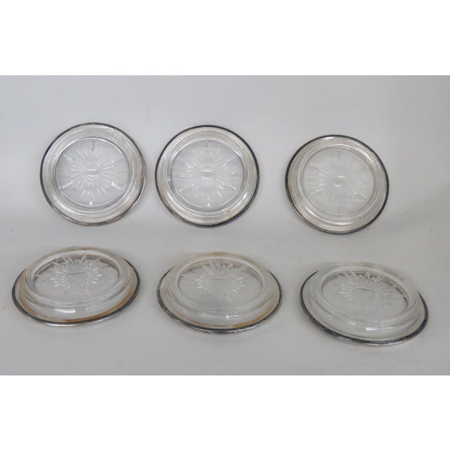 Leonard Italy Silverplated Crystal Sunburst Star Glass Coasters Set of Six 4597b For Sale In Miami - Image 6 of 12