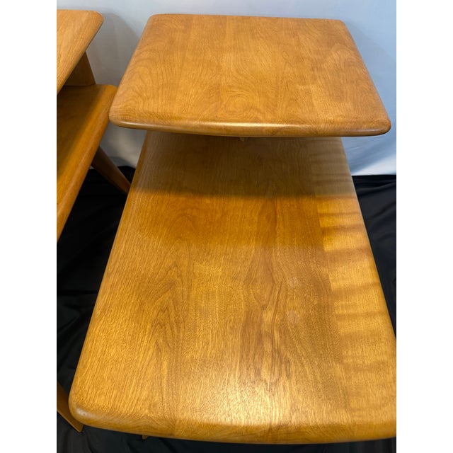 2 MCM Vintage Authentic Heywood-Wakefield Champagne M-308-G Step End Tables For Sale - Image 10 of 12