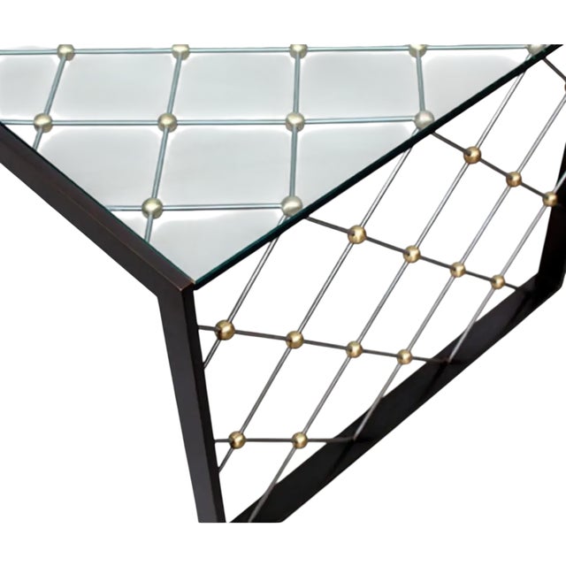 Jean Royere Attributed Eiffel Tower Bronze Glass Cocktail Table