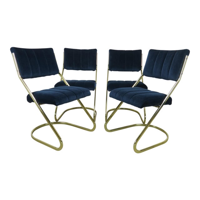 1970s Douglas Furniture Brass Cantilever Dining Side Chairs Set of 4